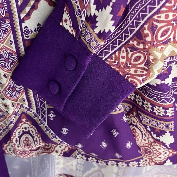 IMAN Global Chic Women’s Purple Geometric Print Draped Blouse Size Small New! - Picture 9 of 12